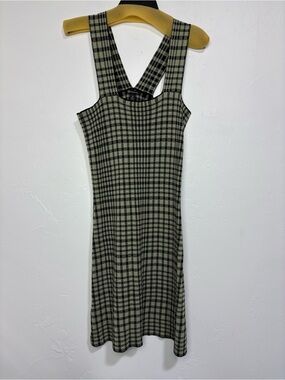 Versona Women's Medium Knit Dress Sage Green Black Plaid Mini Preppy Sheath